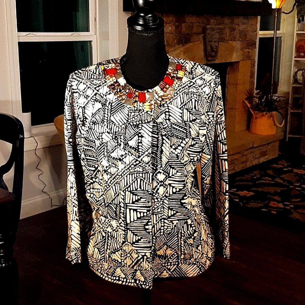 NWOT Ruby Rd Cream and Black Print Jacket